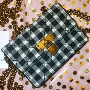 Kurt Geiger Black and White Checkered Mini Bag with Gold Accents